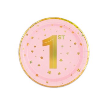 Talerzyki papierowe – 1st Birthday, różowe – Dekoracje na Roczek – Szalony.pl