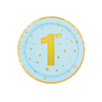 Talerzyki papierowe – 1st Birthday, niebieskie – Dekoracje na Roczek – Szalony.pl