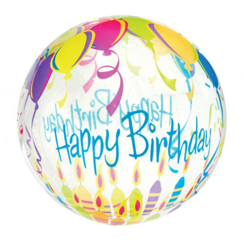 Balon z helem: Aqua, Happy Birthday, kwiat, 20"