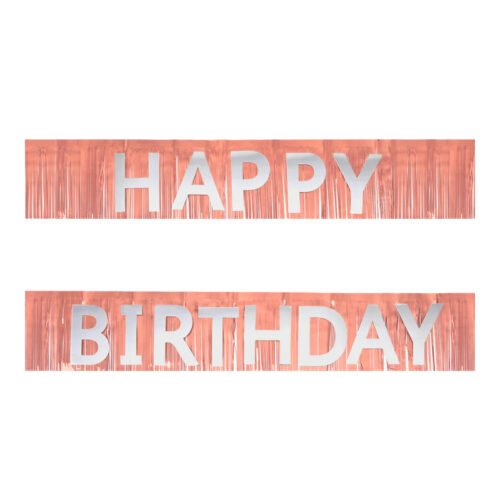 Baner - Happy Birthday, srebrny z róż-zło kurtyną