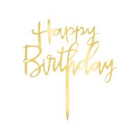 Topper – Happy Birthday, lustrzany, złoty – Toppery na tort – Szalony.pl