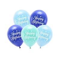 Balony bez helu: Happy Birthday, różowe, 33 cm, 5 szt. – Balony gumowe – Szalony.pl
