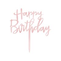 Topper – Happy Birthday, lustrzany, róż-zło – Toppery na tort – Szalony.pl