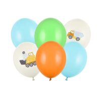 Balony bez helu: Pojazdy budowlane, 30cm, 6szt – Balony gumowe – Szalony.pl