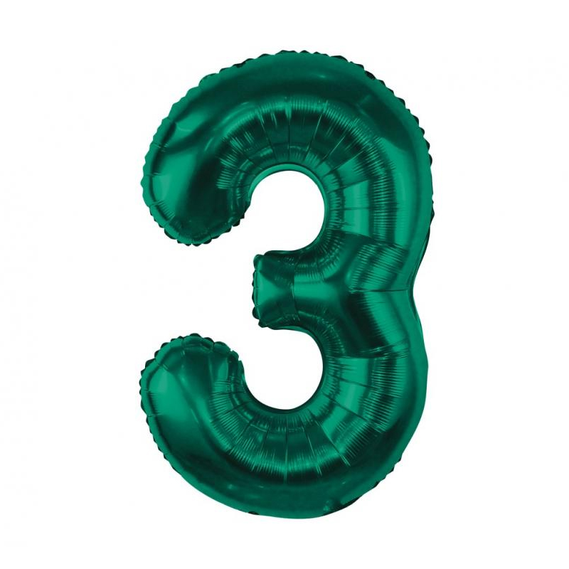 Balon z helem: cyfra 3 – 85cm, butelkowy zielony Balony z helem Szalony.pl - Sklep imprezowy