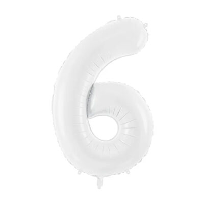 Balon z helem: cyfra 6, biały, 86cm Balony na 60 urodziny Szalony.pl - Sklep imprezowy