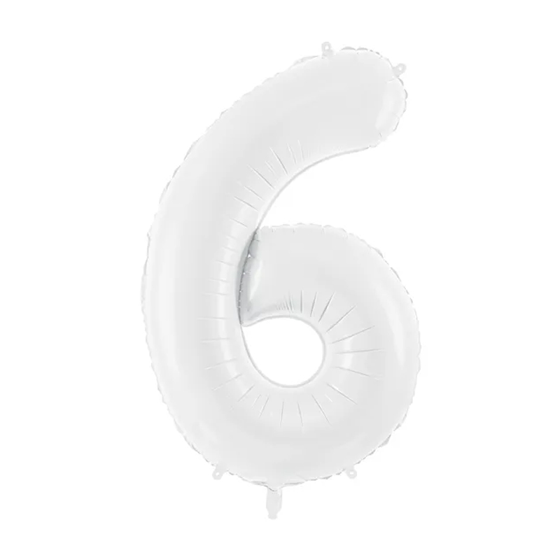 Balon z helem: cyfra 6, biały, 86cm Balony na 60 urodziny Szalony.pl - Sklep imprezowy 3