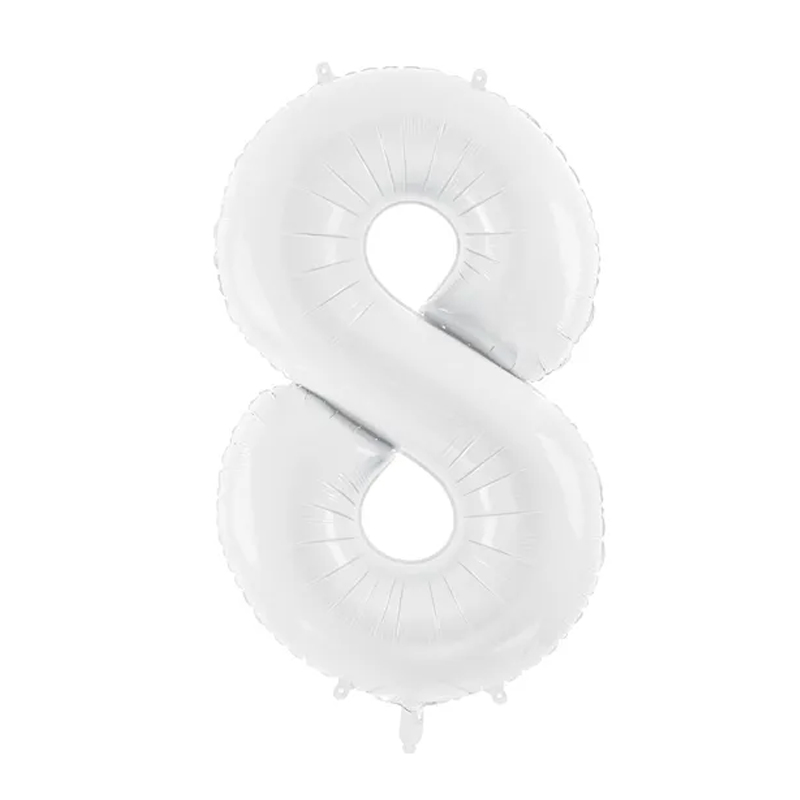 Balon z helem: cyfra 8, biały, 86cm Balony na 80 urodziny Szalony.pl - Sklep imprezowy