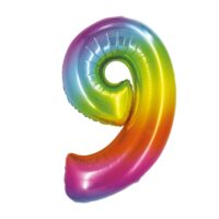 Balon bez helu: cyfra 9 – 76cm, tęczowa – Balony bez helu – Szalony.pl