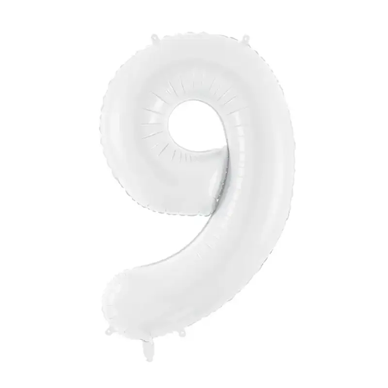 Balon z helem: cyfra 9, biały, 86cm Balony na 90 urodziny Szalony.pl - Sklep imprezowy