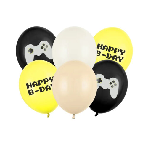 Balony bez helu: Happy Bday, Gamer, 30cm, 6szt.. Szalony.pl - Sklep imprezowy.