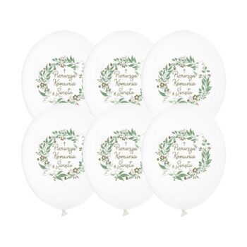 Balony bez helu: Pierwsza Komunia Święta, 30cm, 6szt. – Balony gumowe – Szalony.pl