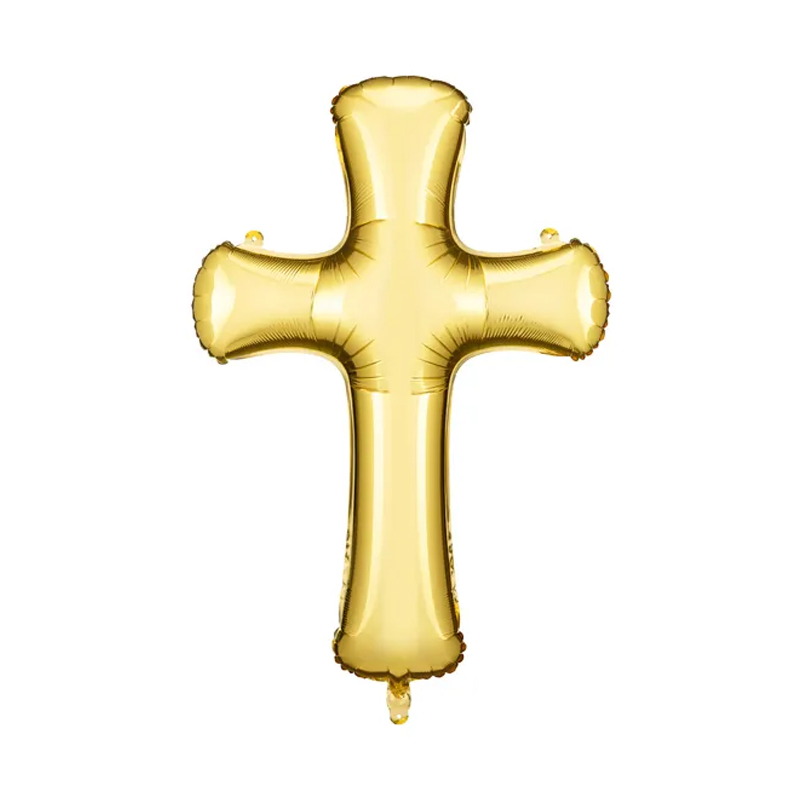 Balon z helem: Krzyż, 63 x 91 cm, złoty Balony na Chrzest Szalony.pl - Sklep imprezowy