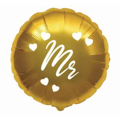 Balon z helem: Kula Mr, złota 18″ Balony na Ślub Szalony.pl - Sklep imprezowy