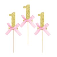 Topper – 1 różowa z kokardką – Toppery na tort – Szalony.pl