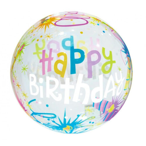 Balon z helem: Aqua, Happy Birthday, 18"