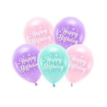 Balony bez helu: Happy Birthday, 26cm, 5szt. – Balony gumowe – Szalony.pl
