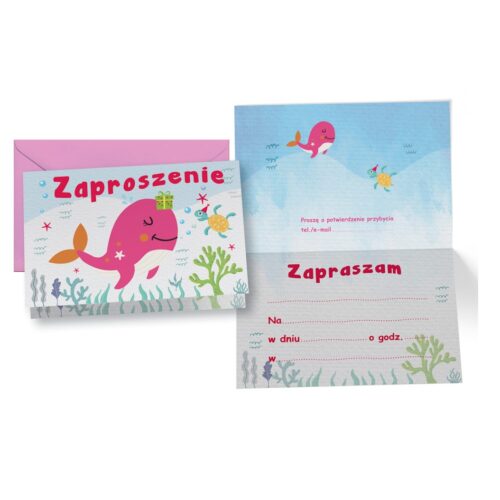 Zaproszenia- Różowy wielorybek