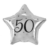 Balon bez helu: Gwiazdka “50”, srebrna, 19” – Balony bez helu – Szalony.pl