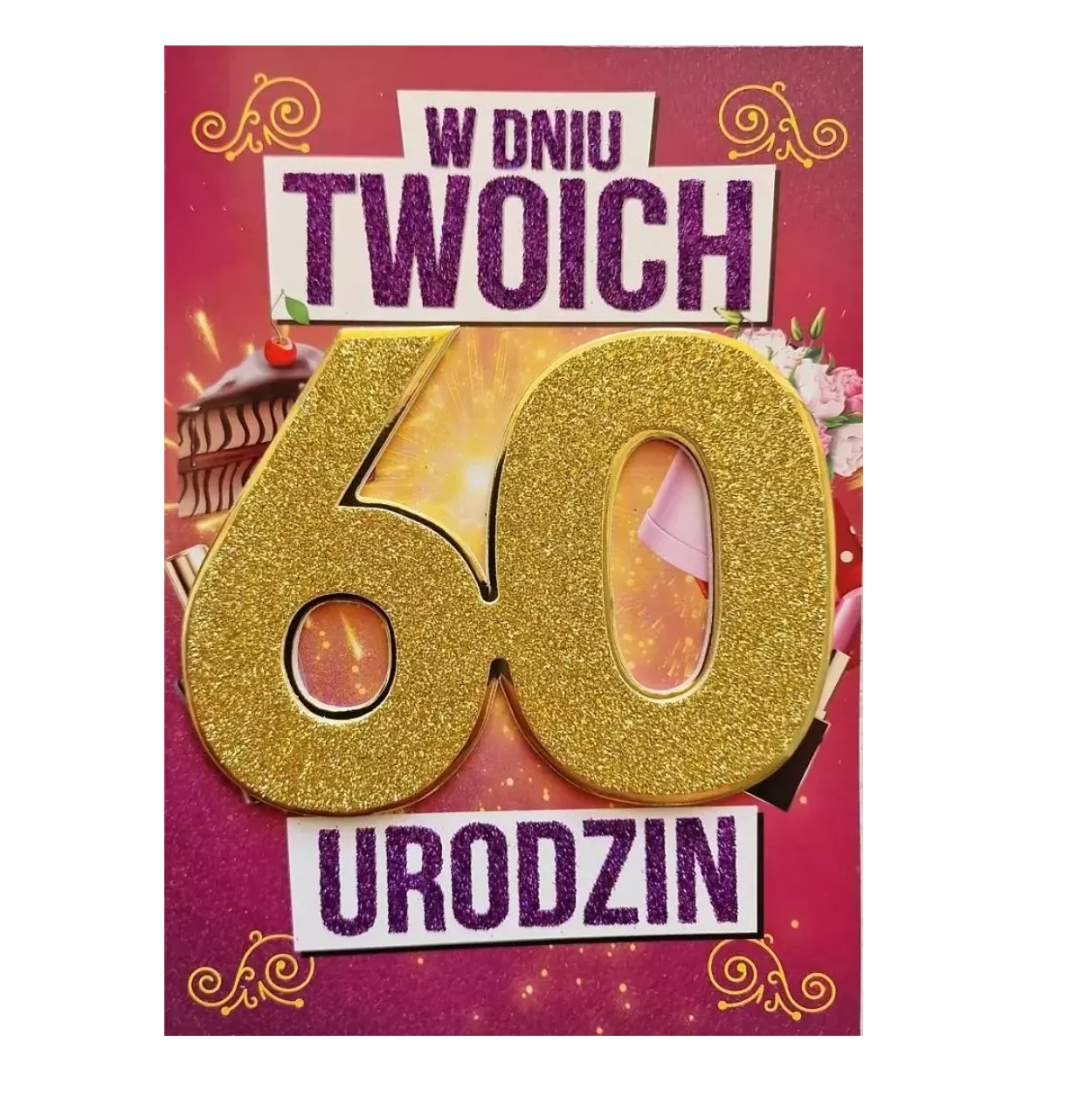 Kartka urodzinowa – 60 urodziny, brokat, kobieta – Kartki na 60 urodziny – Szalony.pl