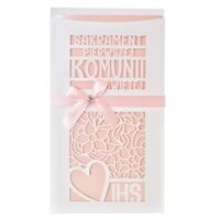 Kartka – Sakrament Pierwsza Komunia Święta, różowa – Kartki okolicznościowe – Szalony.pl