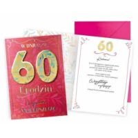 Kartka urodzinowa – 60, różowa – Kartki okolicznościowe – Szalony.pl
