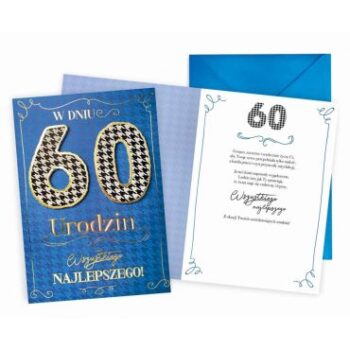 Kartka urodzinowa – 60, niebieska – Kartki na 60 urodziny – Szalony.pl