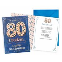 Kartka urodzinowa – 80, niebieska – Kartki okolicznościowe – Szalony.pl