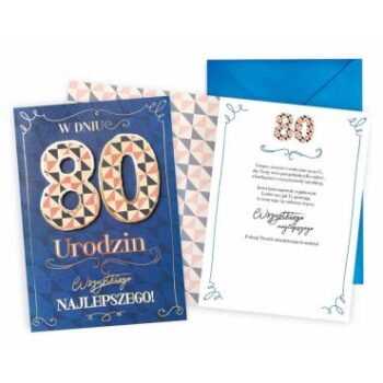 Kartka urodzinowa – 80, niebieska – Kartki na 80 urodziny – Szalony.pl