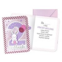 Kartka urodzinowa-2 Urodzinki różowa z królikiem – Kartki okolicznościowe – Szalony.pl