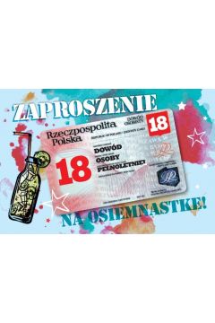 Zaproszenia - Dowód 18 lat, niebieskie, 10 szt. Szalony.pl - Sklep imprezowy.