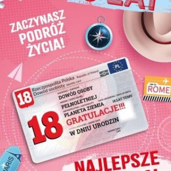 Kartka urodzinowa – Dowód osobisty 18lat, róż – Kartki na 18 urodziny – Szalony.pl