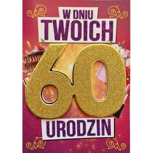 Kartka urodzinowa - 60 urodziny, brokat, kobieta