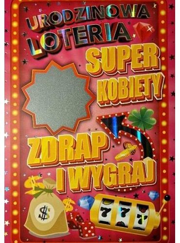 Kartka urodzinowa - Loteria, różowa uniwersalna. Szalony.pl - Sklep imprezowy.