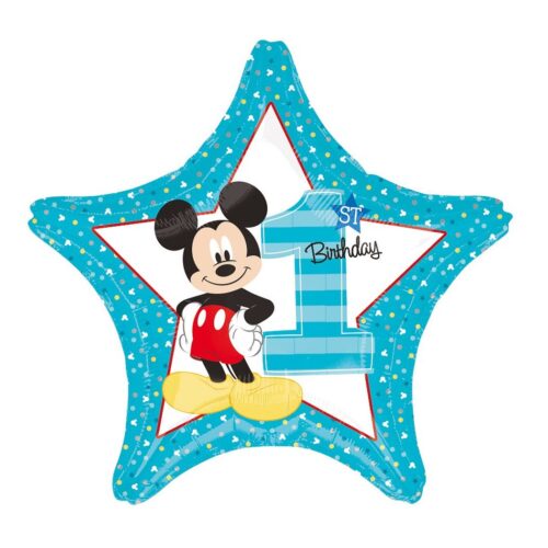 Balon bez helu: Roczek, myszka Mickey, niebieska