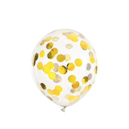 Balony gumowe - z konfetti, kółka złote. 30cm
