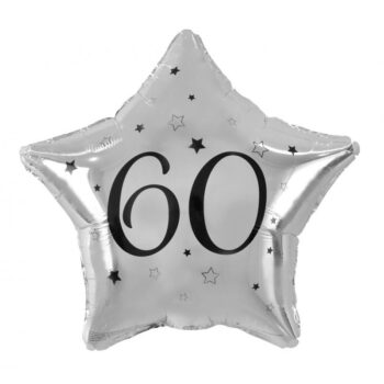 Balon bez helu: Gwiazdka “60”, srebrna, 19” – Balony bez helu – Szalony.pl