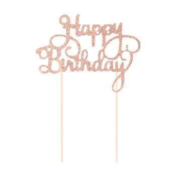 Topper na tort – Happy Birthday, różowo-złoty – Dekoracje imprezowe – Szalony.pl