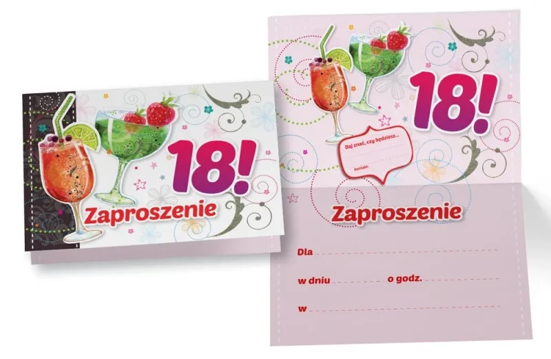 Zaproszenie - 18 urodziny drink. Szalony.pl - Sklep imprezowy.