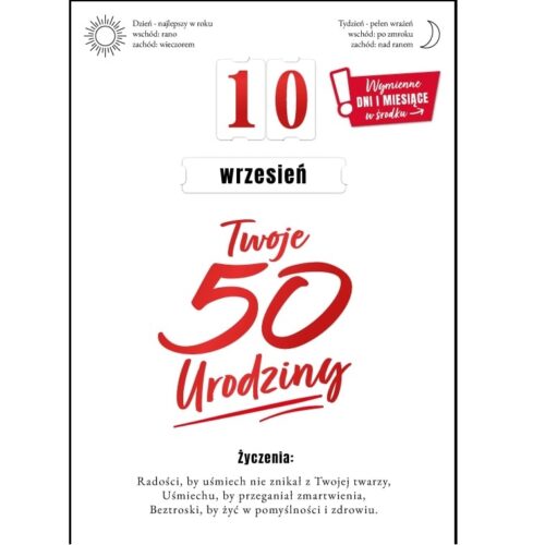 Kartka urodzinowa - 50 urodziny, dzień i miesiąc