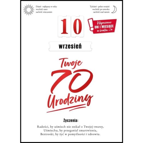 Kartka urodzinowa - 70 urodziny, dzień i miesiąc