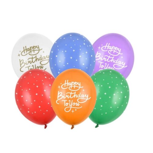 Balony 30cm - Happy birthday, kropki mix 6szt