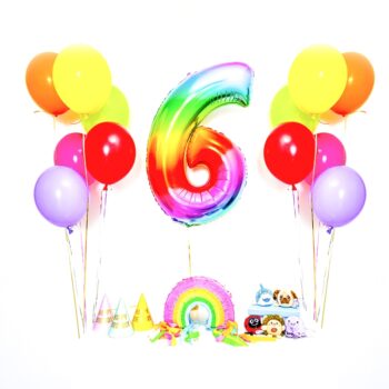 Bukiet balonowy: RAINBOW BIRTHDAY, napełniony helem (dowolna cyfra) – Balony z helem (Trójmiasto) – Szalony.pl