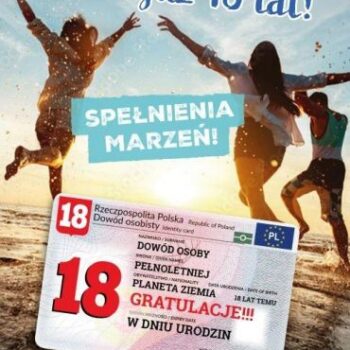 Kartka urodzinowa – Dowód 18, spełniaj marzenia – Kartki na 18 urodziny – Szalony.pl