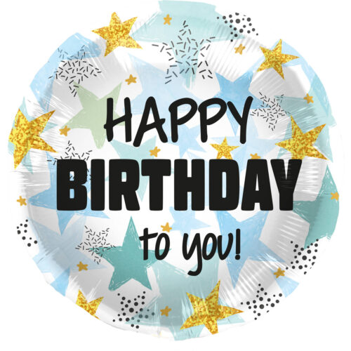 Balon z helem: Happy birthday, niebieskie gwiazdy