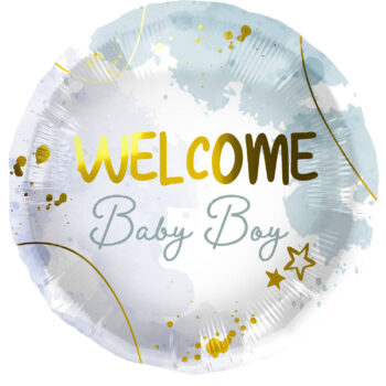 Balon bez helu: Welcome baby boy, marmur – Balony bez helu – Szalony.pl