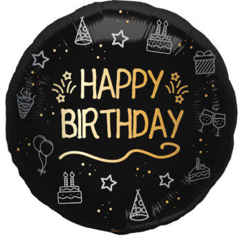 Balon bez helu: Happy birthday, czarno-złoty – Balony bez helu – Szalony.pl