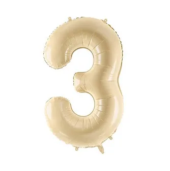 Balon bez helu: Cyfra 3 – 72cm – beżowa – Balony bez helu – Szalony.pl