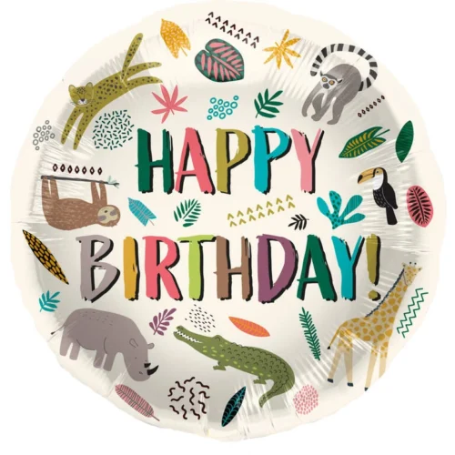 Balon z helem: Happy birthday, zwierzęta zoo