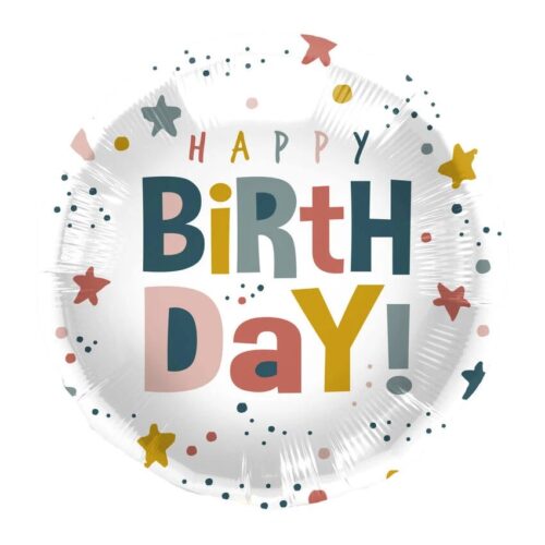 Balon z helem: Happy birthday, kolorowe gwiazdki